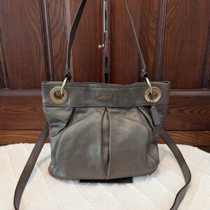 Coach Ashley F17605 Metallic Leather Shoulder Crossbody Bag Purse Bronze Gold